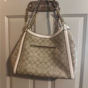 Coach Signature Beige and Cream Shoulder Bag